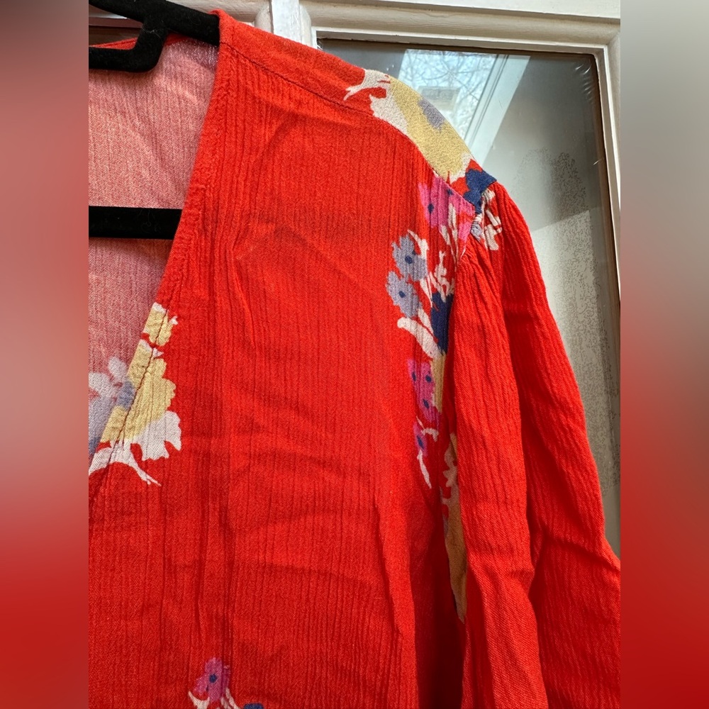 ModCloth Cropped Breezy Tendency Top Red Orange Floral Front Tie Plus Size 4X - Picture 6 of 15
